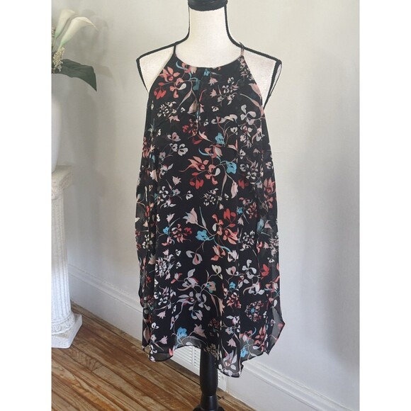 BCBGMAXAZRIA Black Floral Ruffle Cocktail Dress Sz Small Sleeveless - Picture 5 of 10